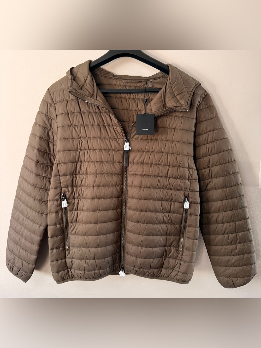 RUDSAK Men’s Quilted Hooded Puffer Jacket — Brown(brand new)
